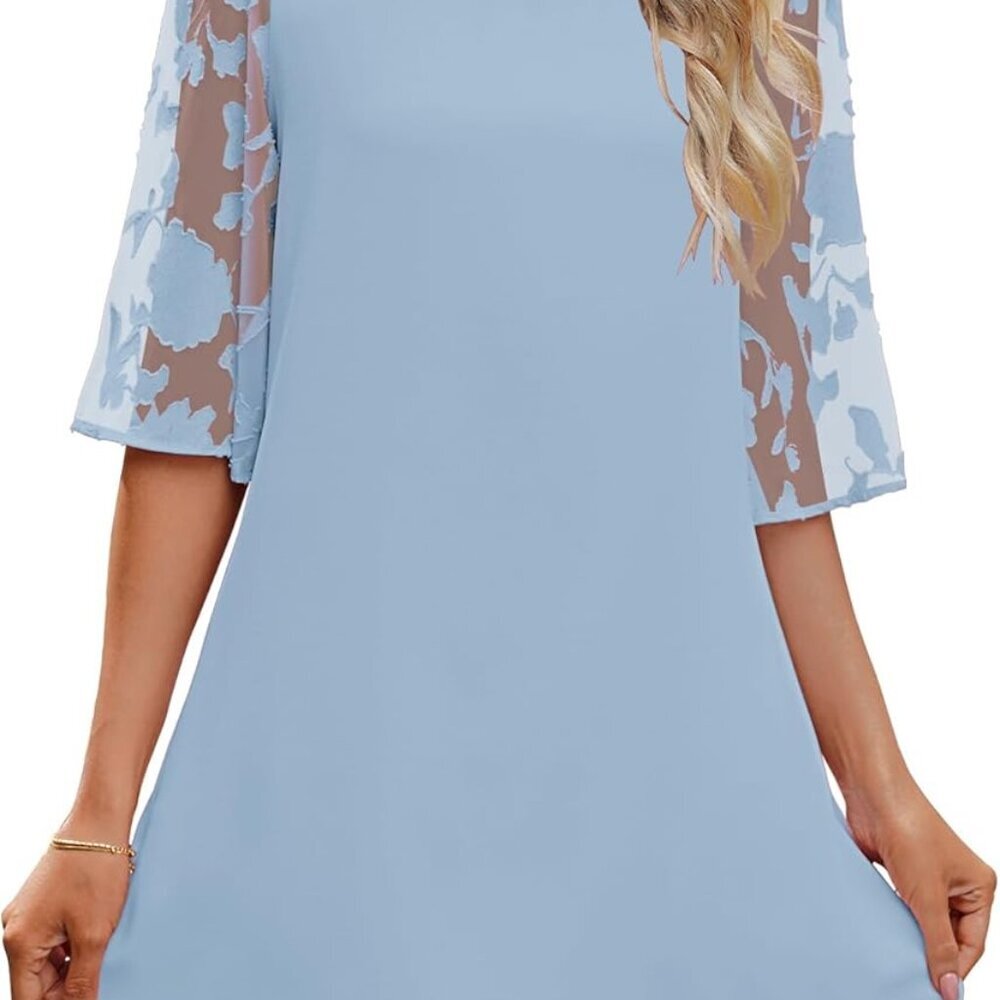 Women's Floral Summer Dress 3/4 Sleeve Shift Knee Length Cotton Vacation